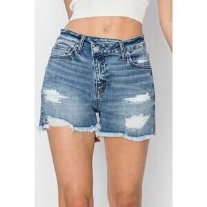 RISEN Stepped Waist Frayed Denim Shorts - RDS6233 - Size Small